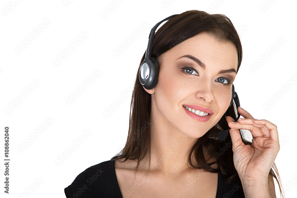 Support phone operator in headset, isolated - Stock Image Support phone operator in headset, isolated - Stock Image