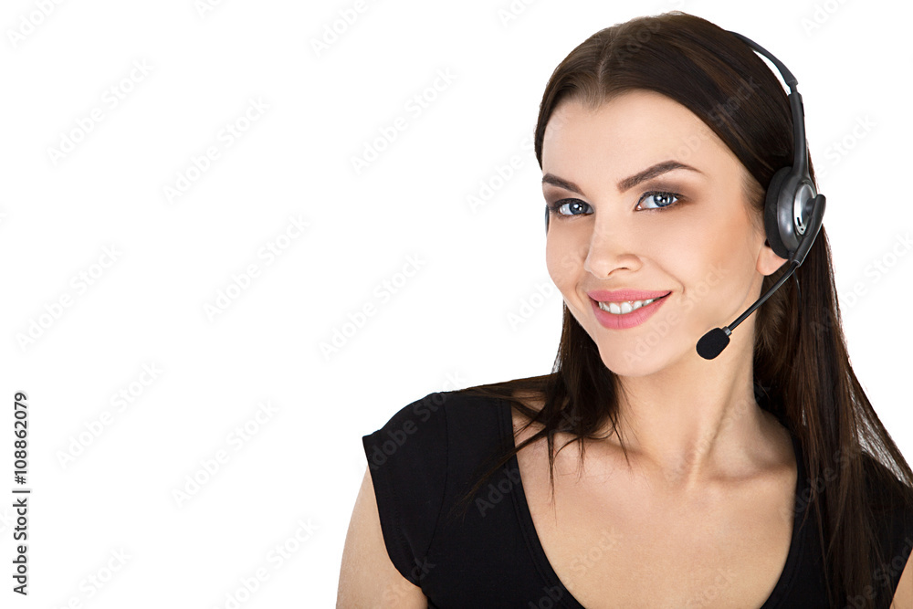 Support phone operator in headset, isolated - Stock Image Support phone operator in headset, isolated - Stock Image