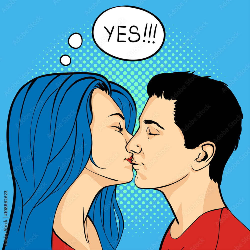 Vector illustration of Pop Art Kissing Couple.  
