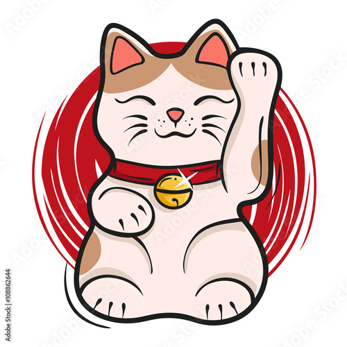 Vector illustration of maneki neko. Japanese lucky cat  