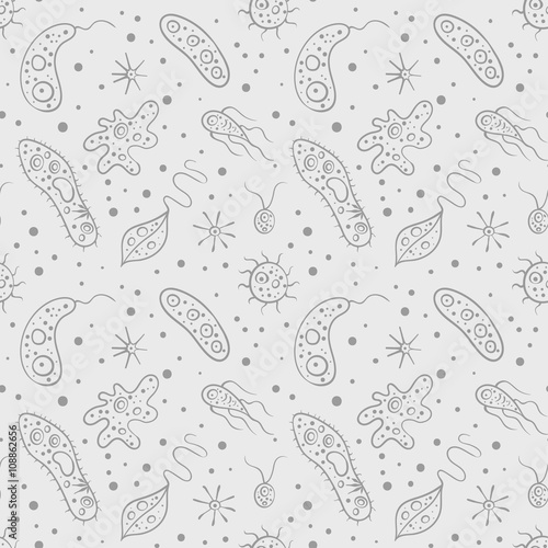 Vector seamless pattern with bacteria virus icons.  