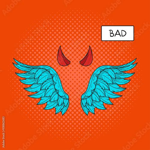 Vector hand drawn pop art illustration of devil wings  