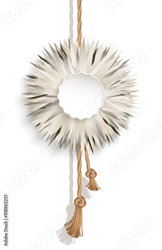 Fluffy badge, furry pendant on white