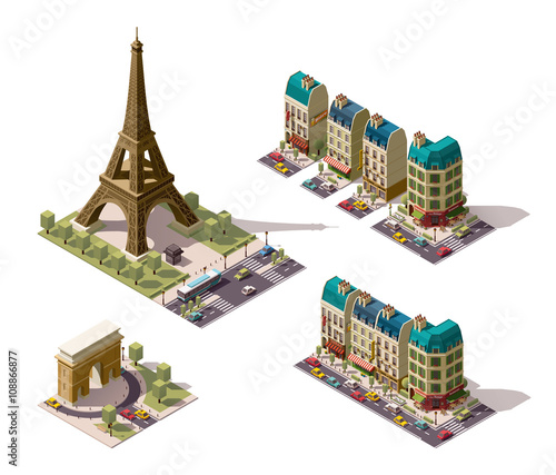 Vector isometric Paris architecture elements
