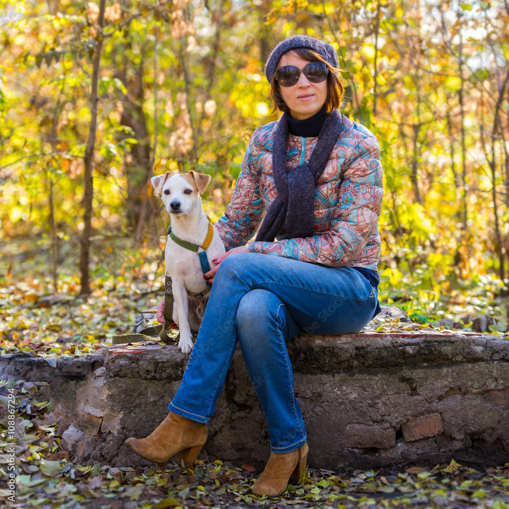 portrait of a woman with a dog park portrait of a woman with a dog park