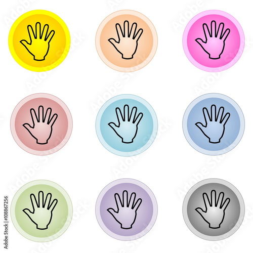 Set of colorful buttons with hand