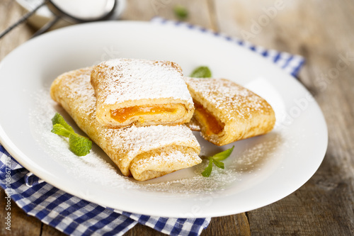Pancakes, stuffed with apricot jam
