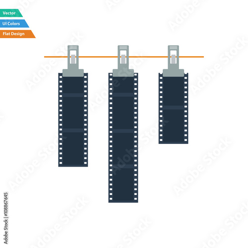 Flat design icon of photo film drying on rope with clothespin