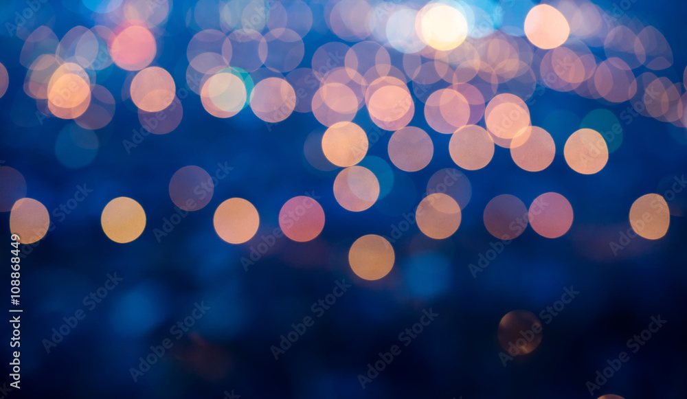 blue abstract defocused light background for Christmas, panorama - obrazy, fototapety, plakaty 