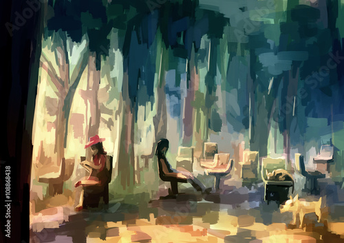 illustration digital painting public park