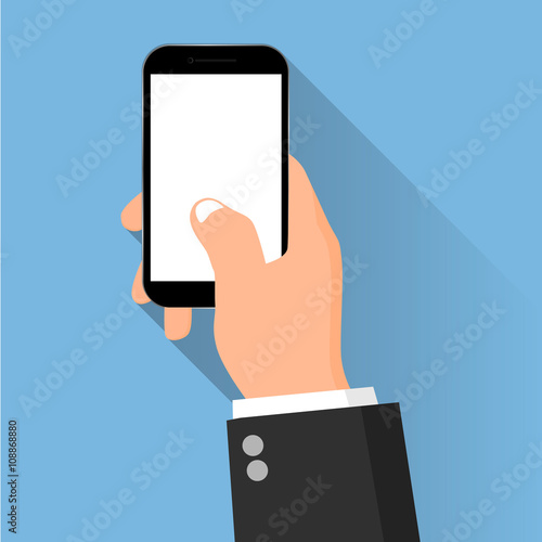 Hand holding black phone