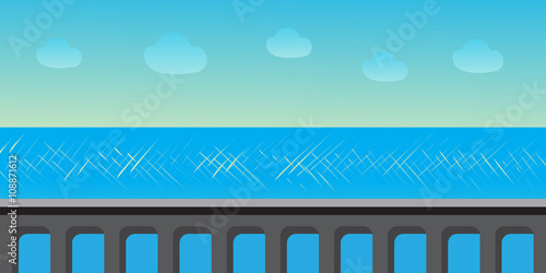 Nature landscape, background for games, trees, sea.