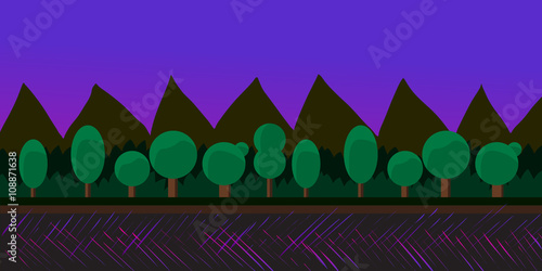 Nature landscape, background for games, trees, mountains.