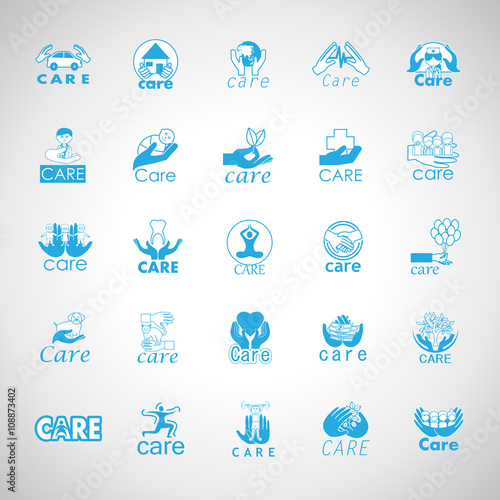 Care Icons Set-Isolated On Gray Background-Vector Illustration Graphic Design. Healthcare Concept