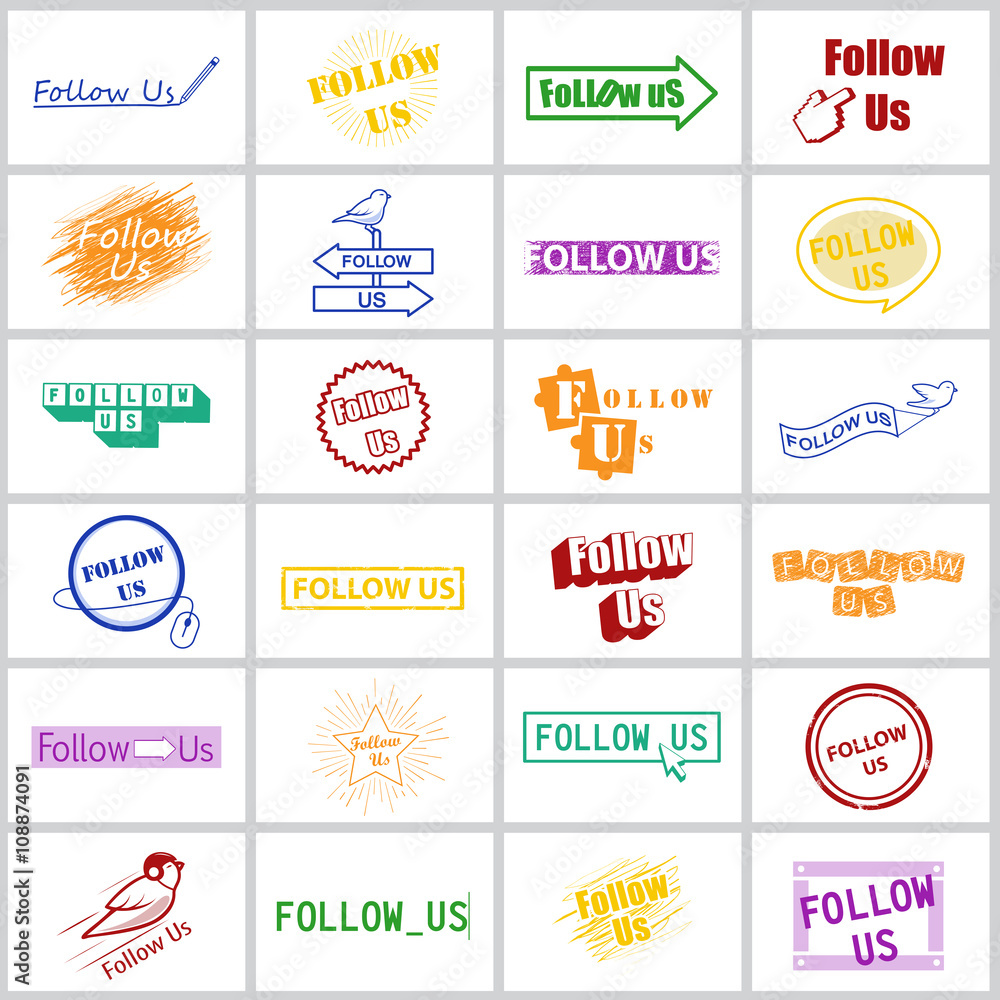 Follow Us Icons Set-Isolated On White Background-Vector Illustration,Graphic Design