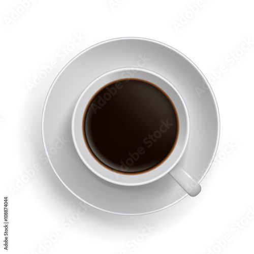 Cup of black coffee. Realistic topview vector