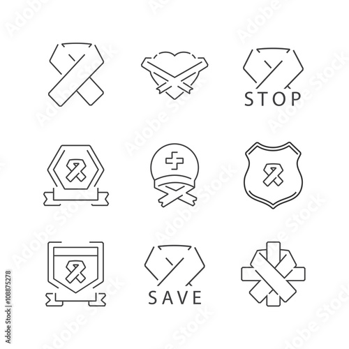 Line Icons Ribbon of Carcinoma, Cancer set icons set