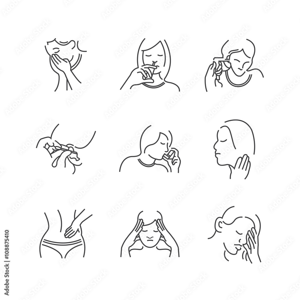 Set of Line Icons Medical Doctors Otolaryngology, sick Set of Line Icons Medical Doctors Otolaryngology, sick