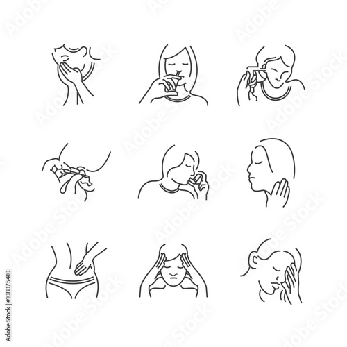 Set of Line Icons Medical Doctors Otolaryngology, sick
