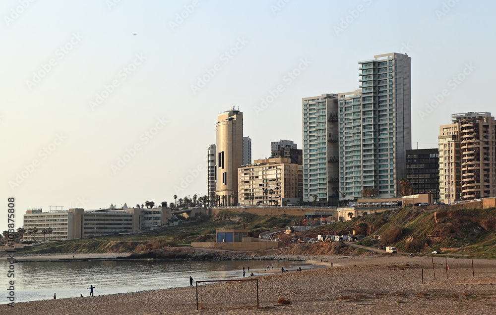 Beirut Skyline at Sunset from Ramlet el Baida Beach Beirut Skyline at Sunset from Ramlet el Baida Beach