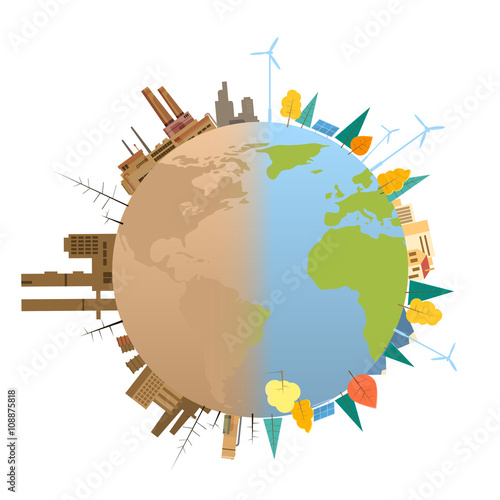 Clean And Polluted Earth Planet Globe