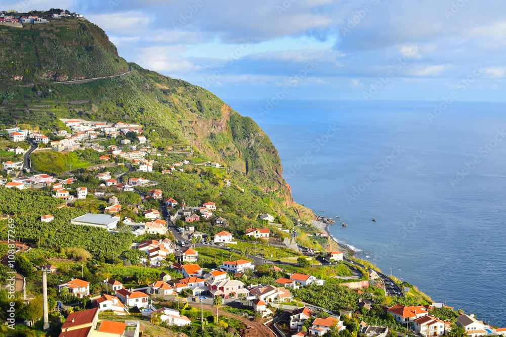 Landscape with Madeiran coastal village, Portugal