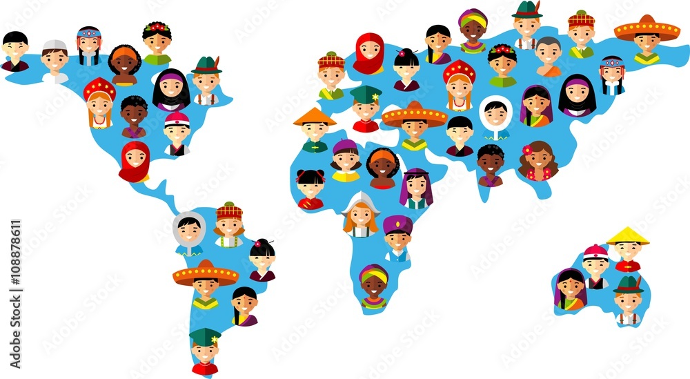 vector illustration multicultural national children on map earth Stock ...