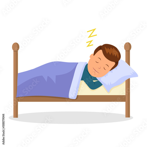 Child is sleeping sweet dream. Cartoon baby sleeping in a bed. Isolated vector illustration in the flat style