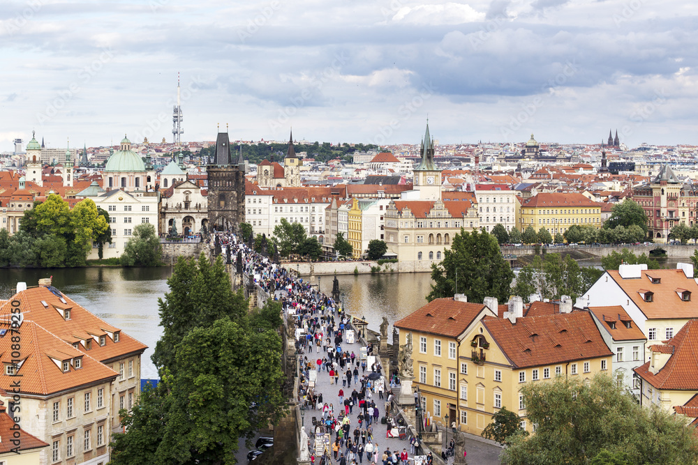 Fototapeta premium Prague, Czech Republic - June 19, 2015: Charles Bridge from abov