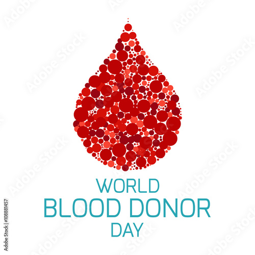 World Blood Donor Day. Vector illustration of a drop of blood made of dots on white background. Blood donation medical poster. Blood donor icon. Donate blood, save life concept. 