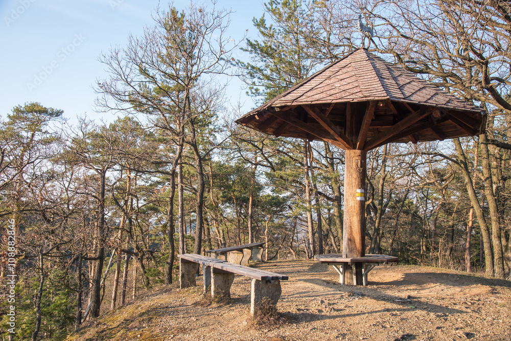 Picnic area and resting place on a hiking trail. Picture taken near the village of Bad Sauerbrunn in the Rosalia region in Austria. Picnic area and resting place on a hiking trail. Picture taken near the village of Bad Sauerbrunn in the Rosalia region in Austria.