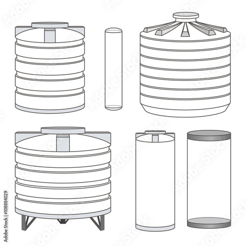 Industrial water tanks set. Vector