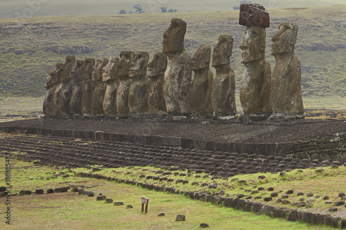 Ahu Tongariki. Ancient Moai statues on the coast of Rapa Nui (Easter Island)