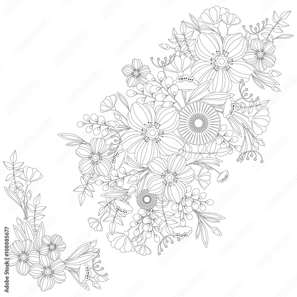 Fototapeta premium Adult Coloring Book Floral Pattern - vector eps 10