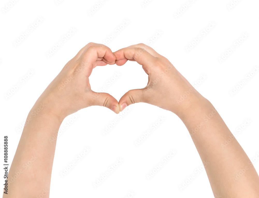 Obraz premium Children's hands show heart. Isolated on white.
