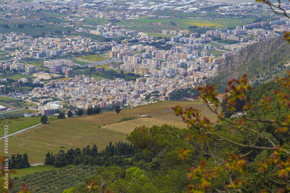 View from medieval town Erice on top of Mount Erice on Trapani, Sicily