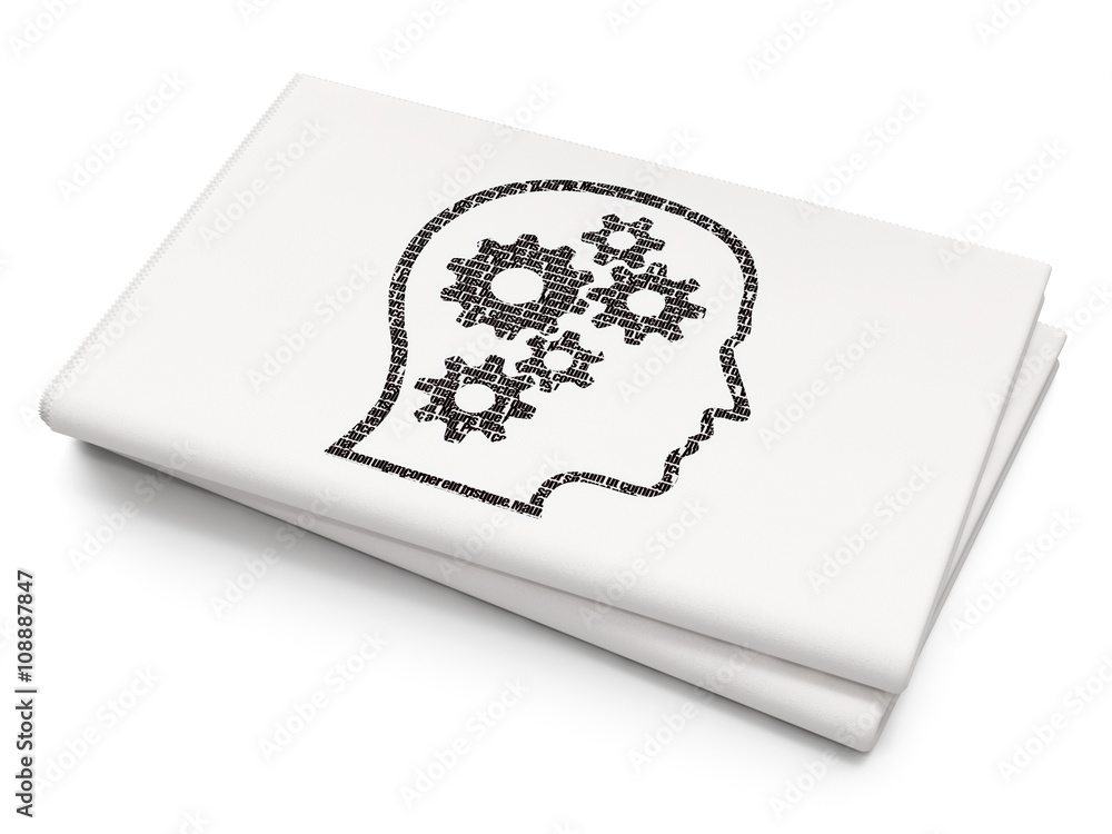 Education concept: Head With Gears on Blank Newspaper background Education concept: Head With Gears on Blank Newspaper background