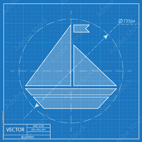 Vector icon of yacht. Blueprint style