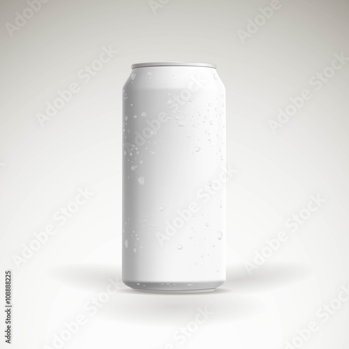 Photorealistic vector beer can mockup with water drops