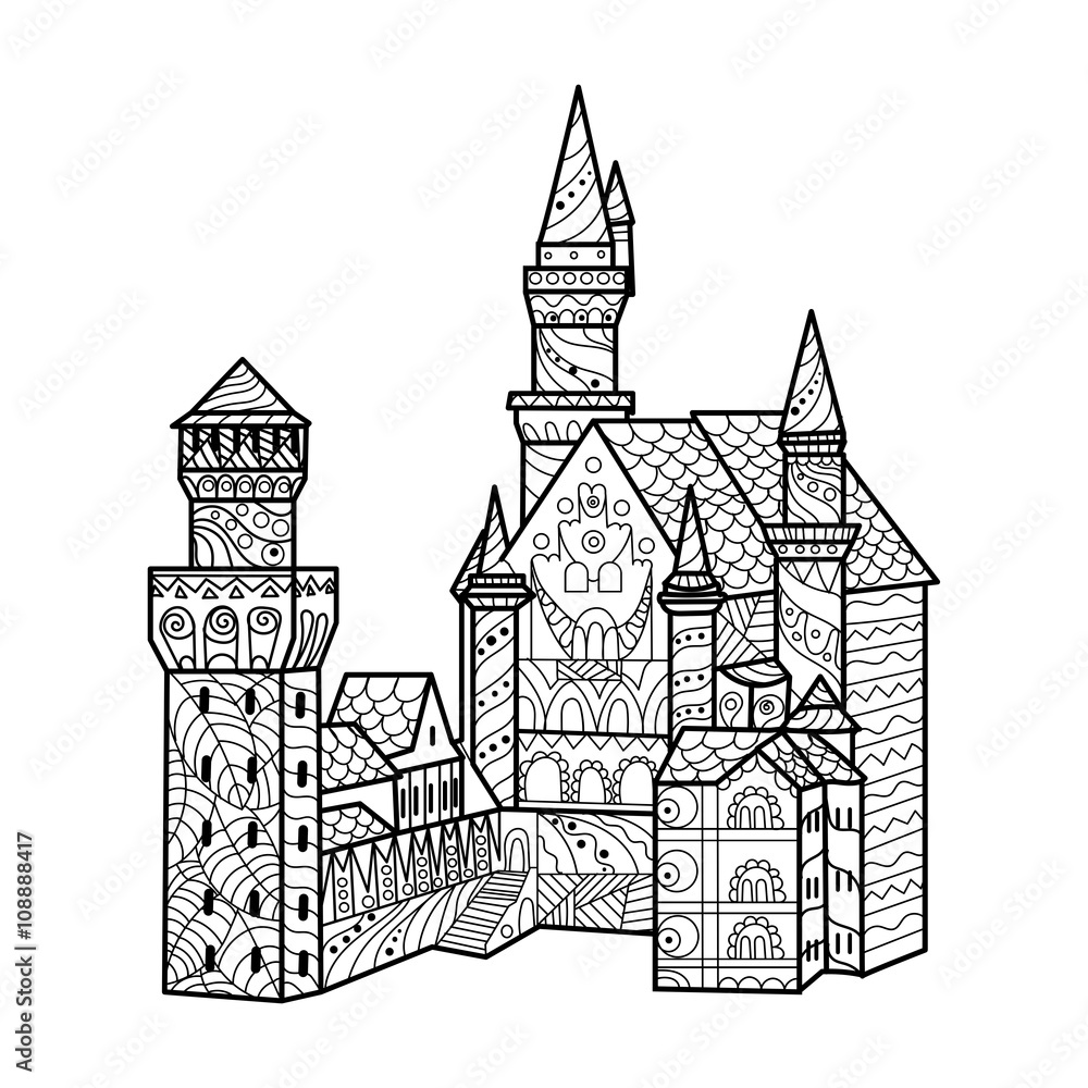 Medieval castle coloring book for adults vector