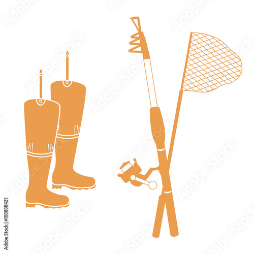 Stylized icon set of different tools for fishing