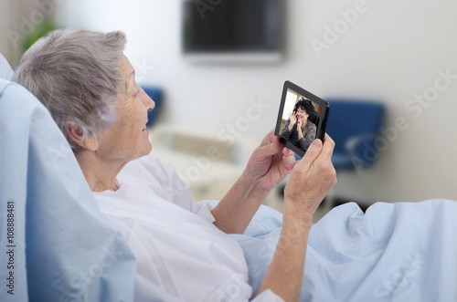 Video chat with digital tablet in hospital
