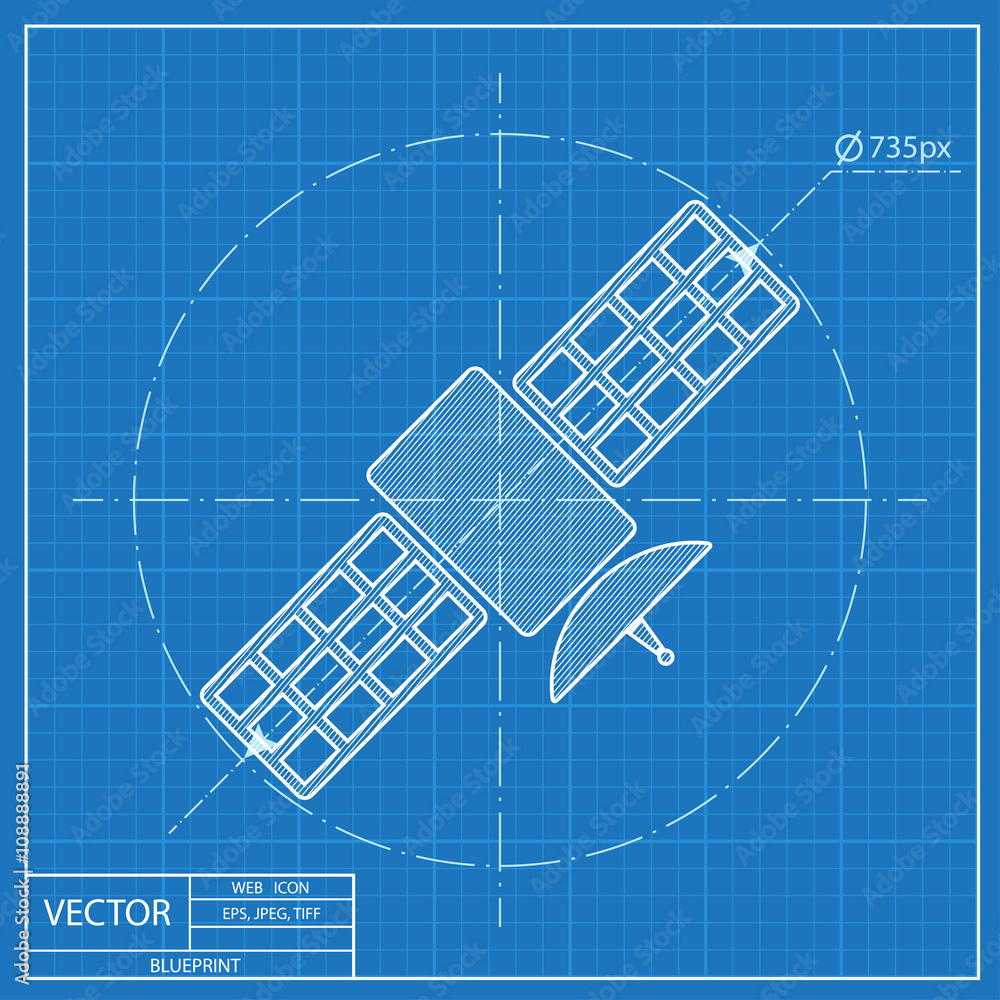 satellite simple vector icon. Blueprint style satellite simple vector icon. Blueprint style