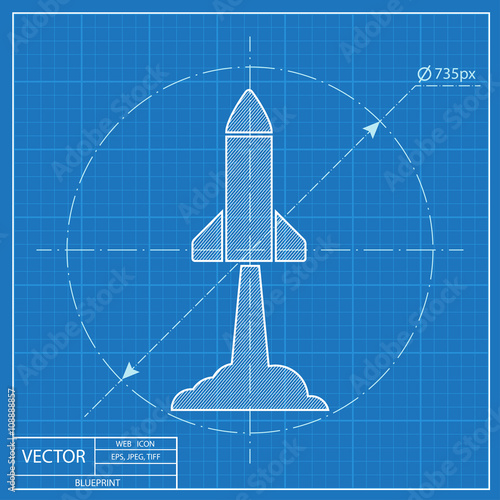 Starting rocket vector icon. Blueprint style