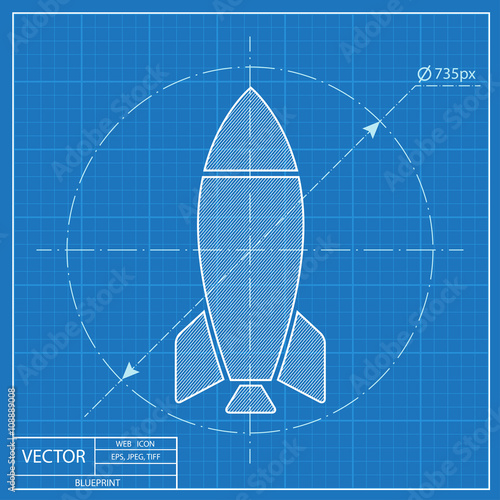 Vector white Rocket Icon Isolated on Blue Background