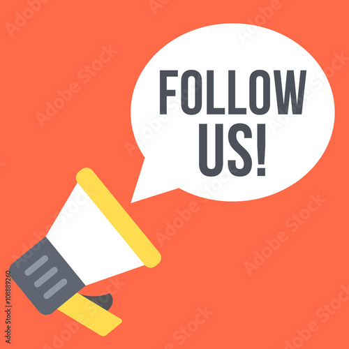 Follow us flat illustration. Loudspeaker calls for followers. Social network advertising, social media marketing, sharing web banner concepts