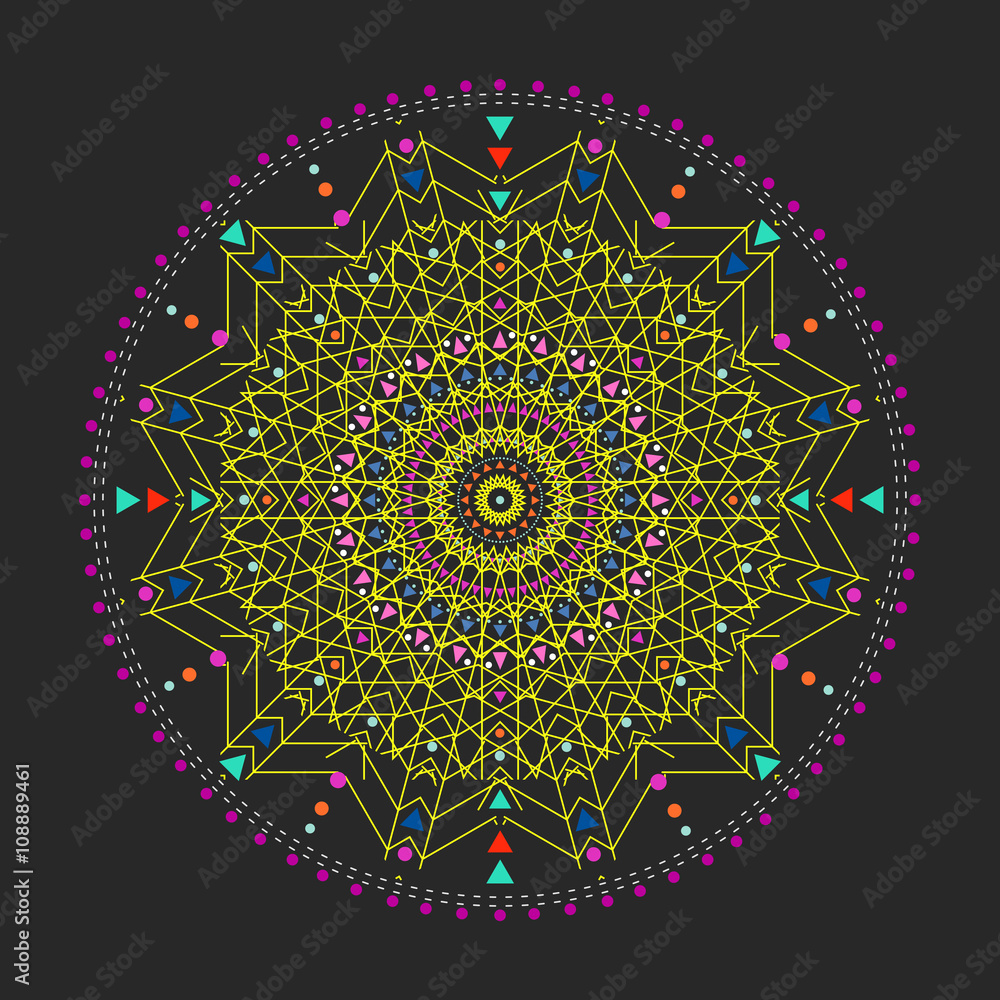 Obraz premium Trendy hipster colored circle, bright philosophical symbol, circular elements that are a religious,