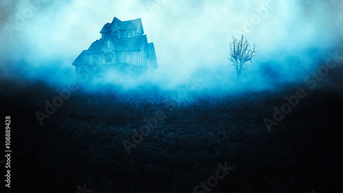 scary house in mysterious horror forest 