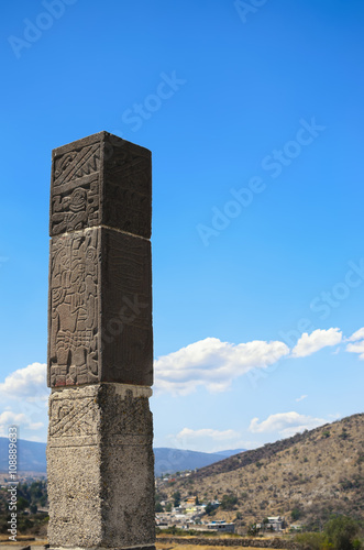 Ancient Toltec column with writing on it 