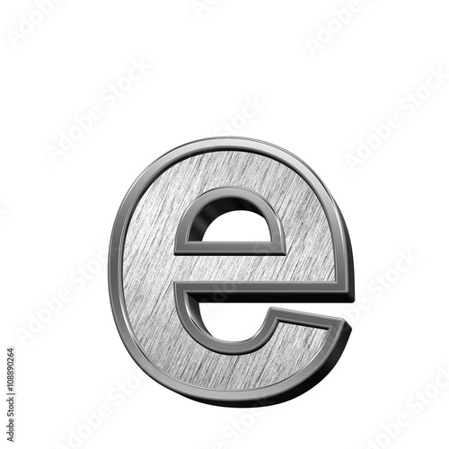 One lower case letter from brushed stainless steel alphabet set, isolated on white. 3D illustration.